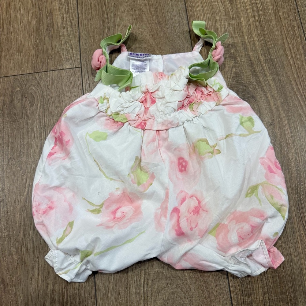 Floral Pink and Green Kids Romper, blueberi , 3-6 m